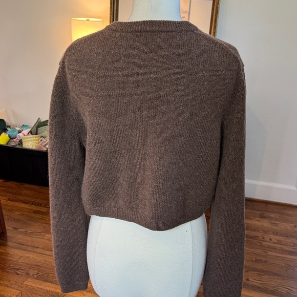 Aritzia Wilfred GUC Cashmere Brown Women's Cropped Cardigan Sweater - Picture 4 of 6